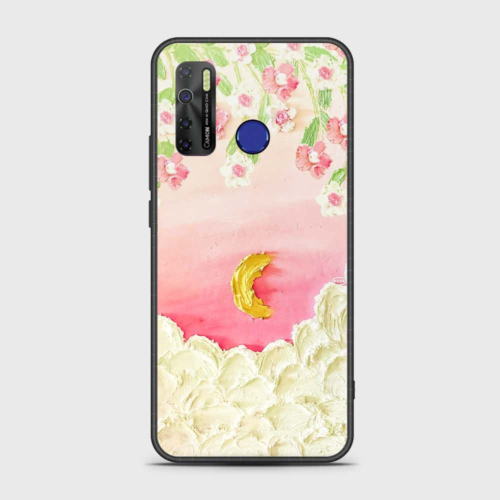 Tecno Camon 15 Cover - Floral Series - Design 7 - Pink & Yellow - HQ Ultra Shine Premium Infinity Glass Soft Silicon Borders Case