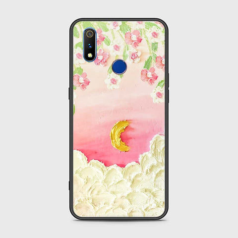 Realme 3 Cover - Floral Series - Design 7 - Pink & Yellow - HQ Ultra Shine Premium Infinity Glass Soft Silicon Borders Case