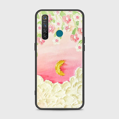 Realme 5 Pro Cover - Floral Series - Design 7 - Pink & Yellow - HQ Ultra Shine Premium Infinity Glass Soft Silicon Borders Case