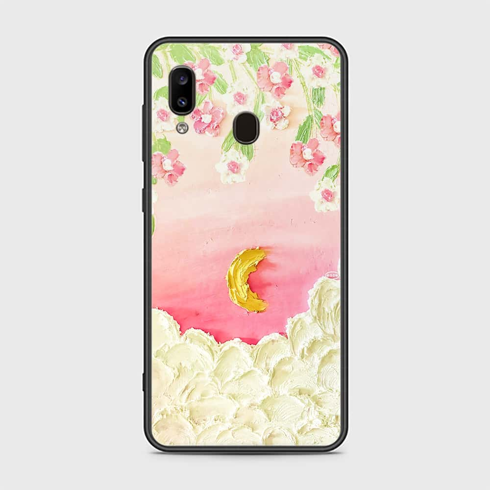 Samsung Galaxy A30 Cover - Floral Series - Design 7 - Pink & Yellow - HQ Ultra Shine Premium Infinity Glass Soft Silicon Borders Case