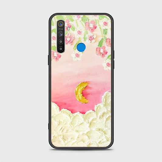 Realme 5 Cover - Floral Series - Design 7 - Pink & Yellow - HQ Ultra Shine Premium Infinity Glass Soft Silicon Borders Case