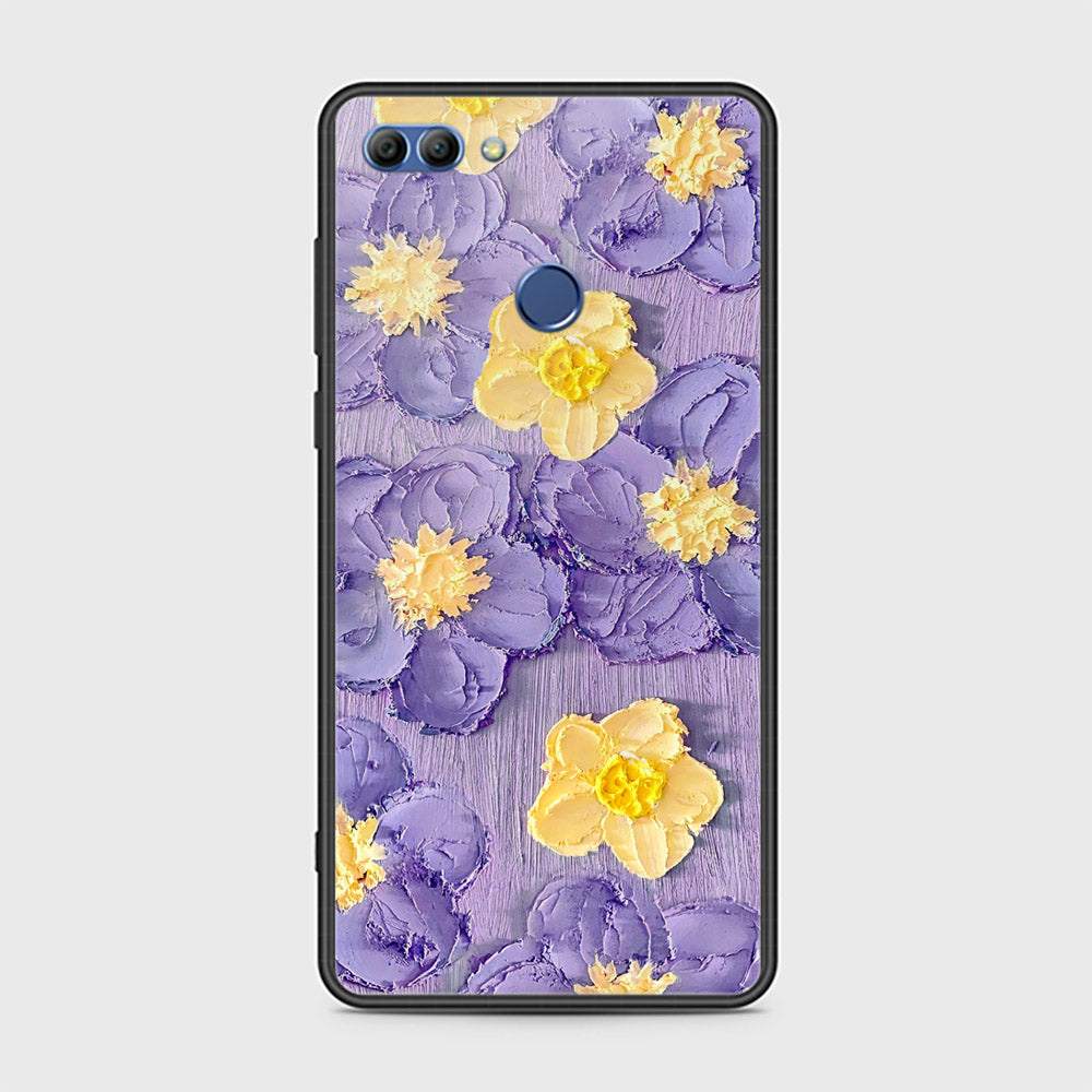 Huawei Y9 2018 Cover - Floral Series - Design 8 - Pink & Yellow - HQ Ultra Shine Premium Infinity Glass Soft Silicon Borders Case