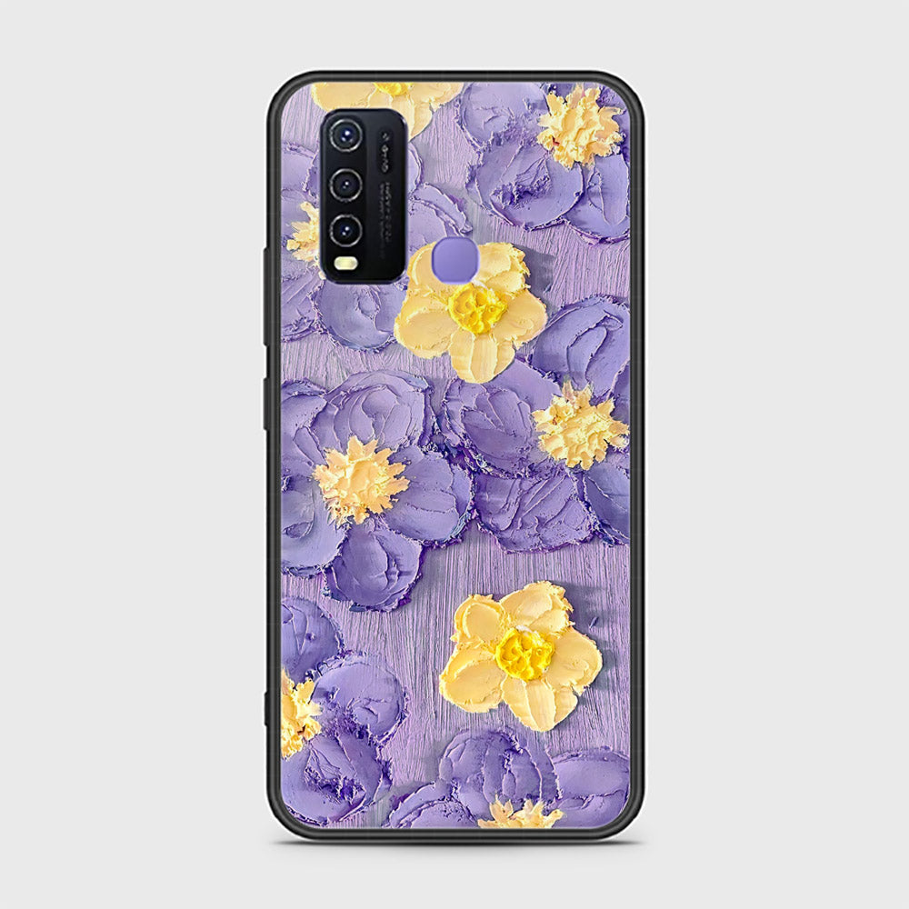 Vivo Y30 Cover - Floral Series - Design 8 - Pink & Yellow - HQ Ultra Shine Premium Infinity Glass Soft Silicon Borders Case