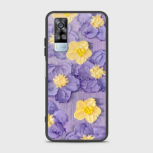 Vivo Y51 (2020 December) Cover - Floral Series - Design 8 - Pink & Yellow - HQ Ultra Shine Premium Infinity Glass Soft Silicon Borders Case