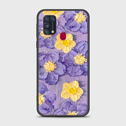 Samsung Galaxy M31 Cover - Floral Series - Design 8 - Pink & Yellow - HQ Ultra Shine Premium Infinity Glass Soft Silicon Borders Case