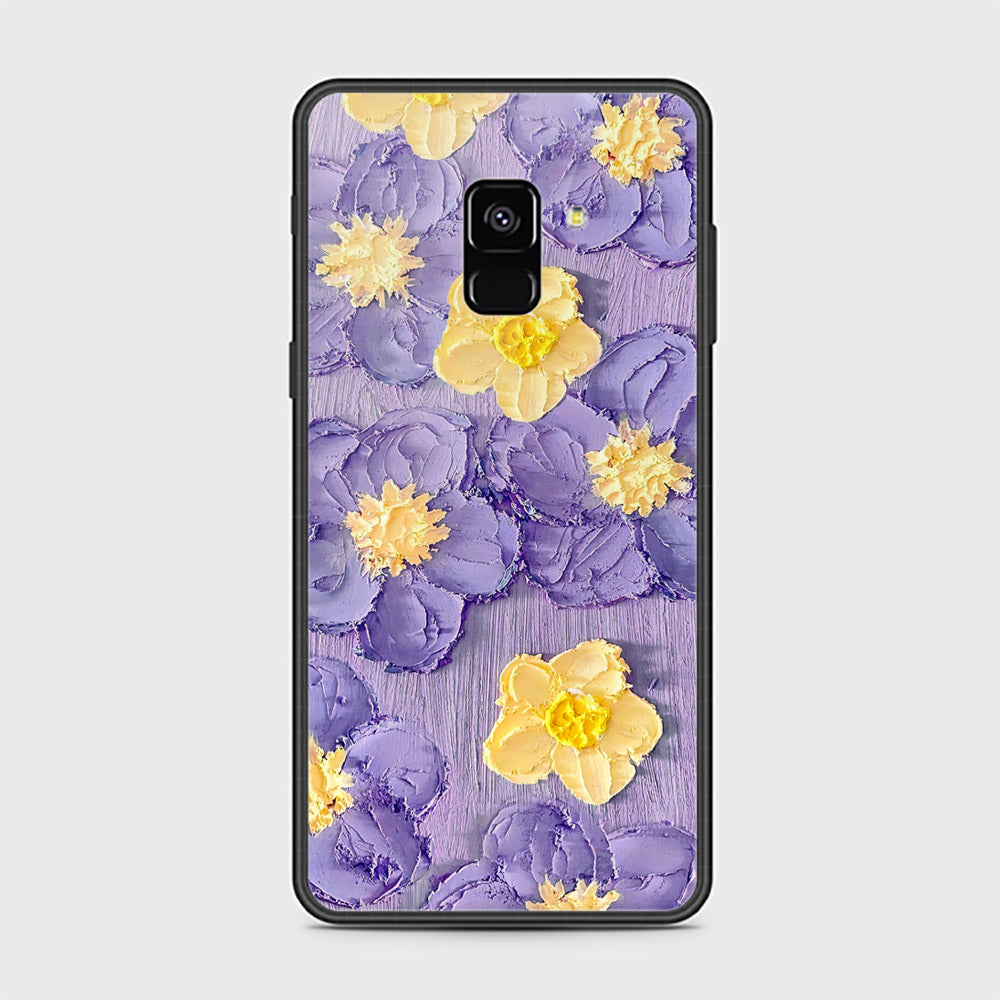 Samsung Galaxy A8 2018 Cover - Floral Series - Design 8 - Pink & Yellow - HQ Ultra Shine Premium Infinity Glass Soft Silicon Borders Case