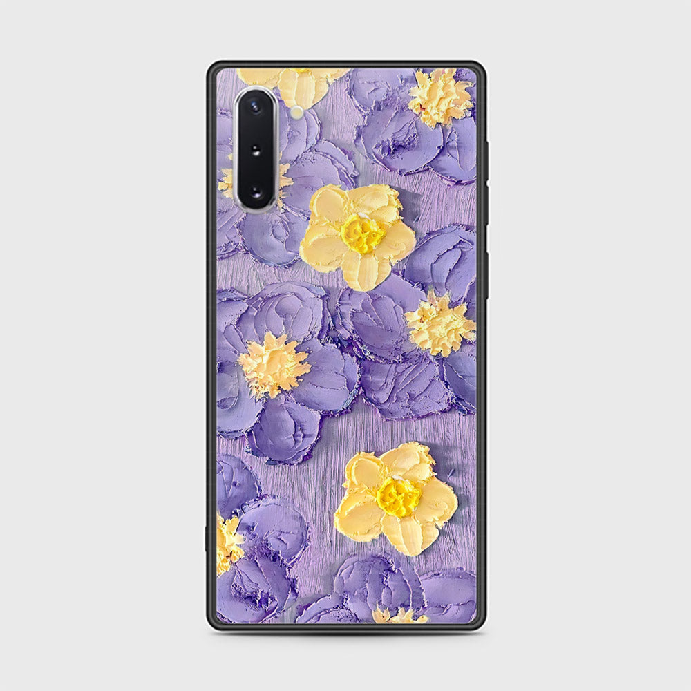 Samsung Galaxy Note 10  Cover - Floral Series - Design 8 - Pink & Yellow - HQ Ultra Shine Premium Infinity Glass Soft Silicon Borders Case