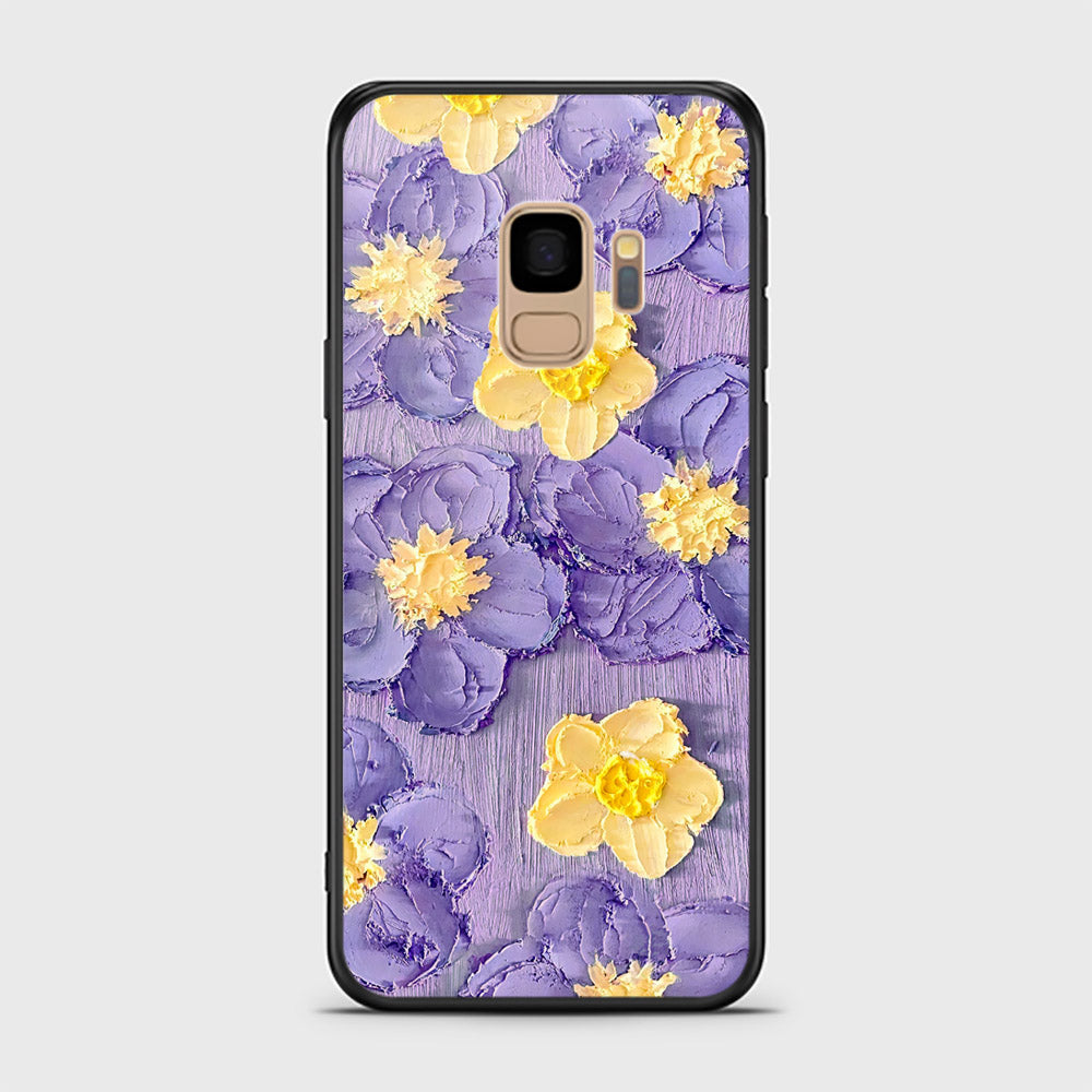 Samsung Galaxy S9 Cover - Floral Series - Design 8 - Pink & Yellow - HQ Ultra Shine Premium Infinity Glass Soft Silicon Borders Case