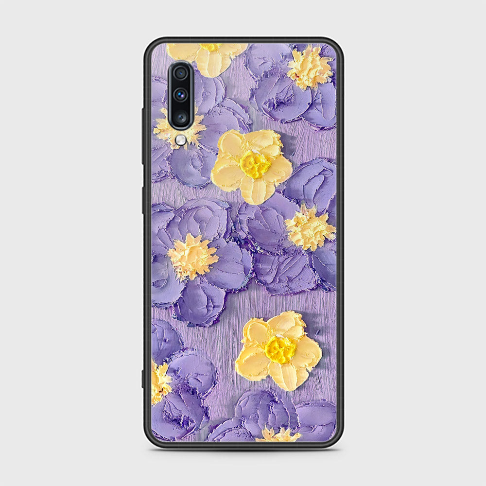 Samsung Galaxy A70 Cover - Floral Series - Design 8 - Pink & Yellow - HQ Ultra Shine Premium Infinity Glass Soft Silicon Borders Case