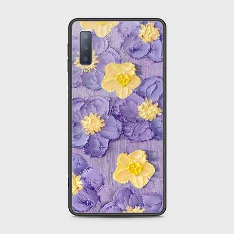 Samsung Galaxy A7 2018 Cover - Floral Series - Design 8 - Pink & Yellow - HQ Ultra Shine Premium Infinity Glass Soft Silicon Borders Case