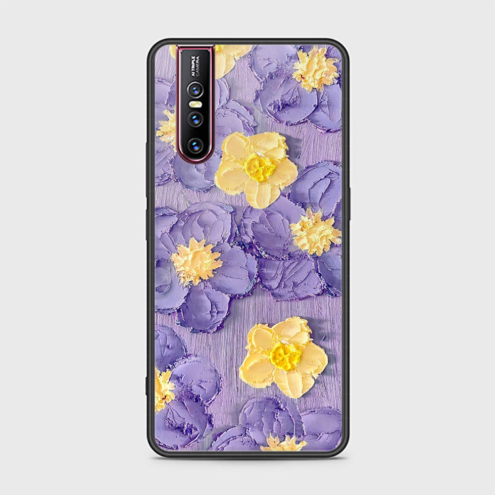 Vivo V15 Pro Cover - Floral Series - Design 8 - Pink & Yellow - HQ Ultra Shine Premium Infinity Glass Soft Silicon Borders Case