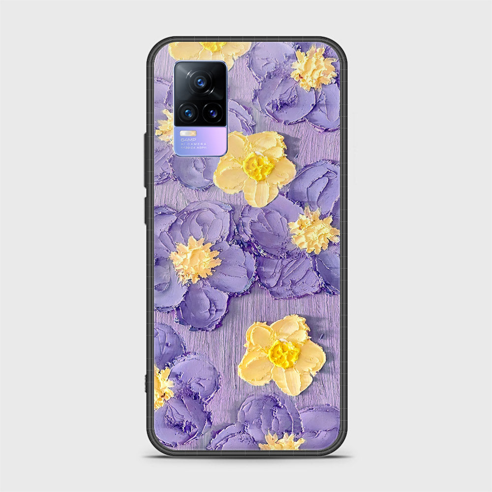 Vivo Y73 Cover - Floral Series - Design 8 - Pink & Yellow - HQ Ultra Shine Premium Infinity Glass Soft Silicon Borders Case