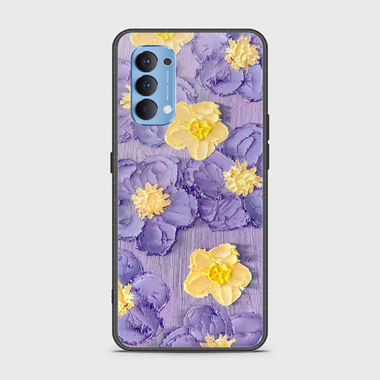 Oppo Reno 4 Cover - Floral Series - Design 8 - Pink & Yellow - HQ Ultra Shine Premium Infinity Glass Soft Silicon Borders Case