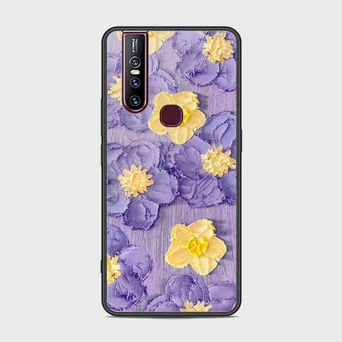 Vivo V15 Cover - Floral Series - Design 8 - Pink & Yellow - HQ Ultra Shine Premium Infinity Glass Soft Silicon Borders Case