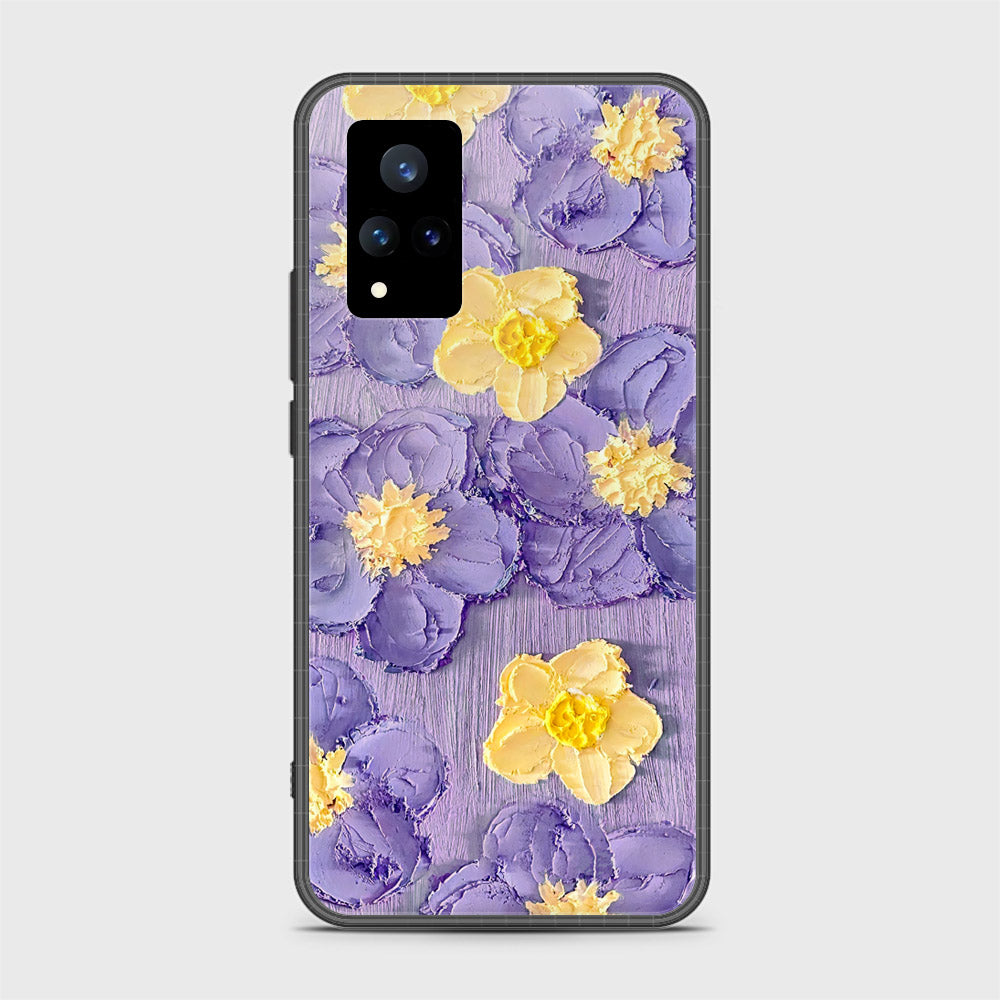 Vivo V21 Cover - Floral Series - Design 8 - Pink & Yellow - HQ Ultra Shine Premium Infinity Glass Soft Silicon Borders Case