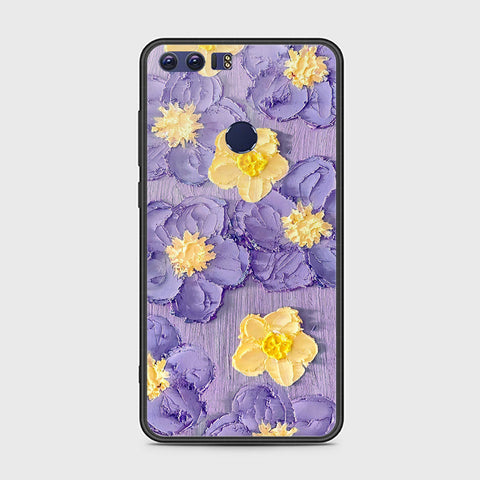 Huawei Honor 8 Cover - Floral Series - Design 8 - Pink & Yellow - HQ Ultra Shine Premium Infinity Glass Soft Silicon Borders Case