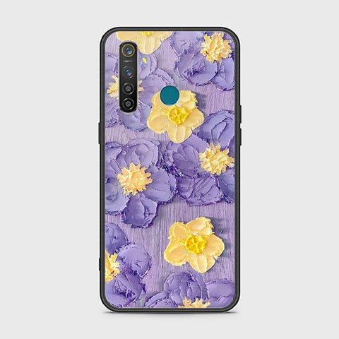 Realme 5 Pro Cover - Floral Series - Design 8 - Pink & Yellow - HQ Ultra Shine Premium Infinity Glass Soft Silicon Borders Case