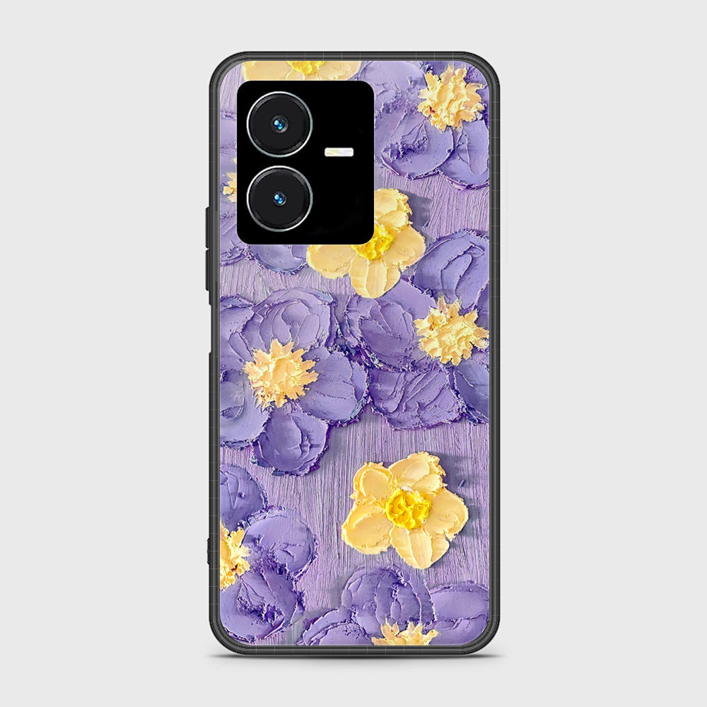 Vivo Y22 Cover - Floral Series - Design 8 - Pink & Yellow - HQ Ultra Shine Premium Infinity Glass Soft Silicon Borders Case