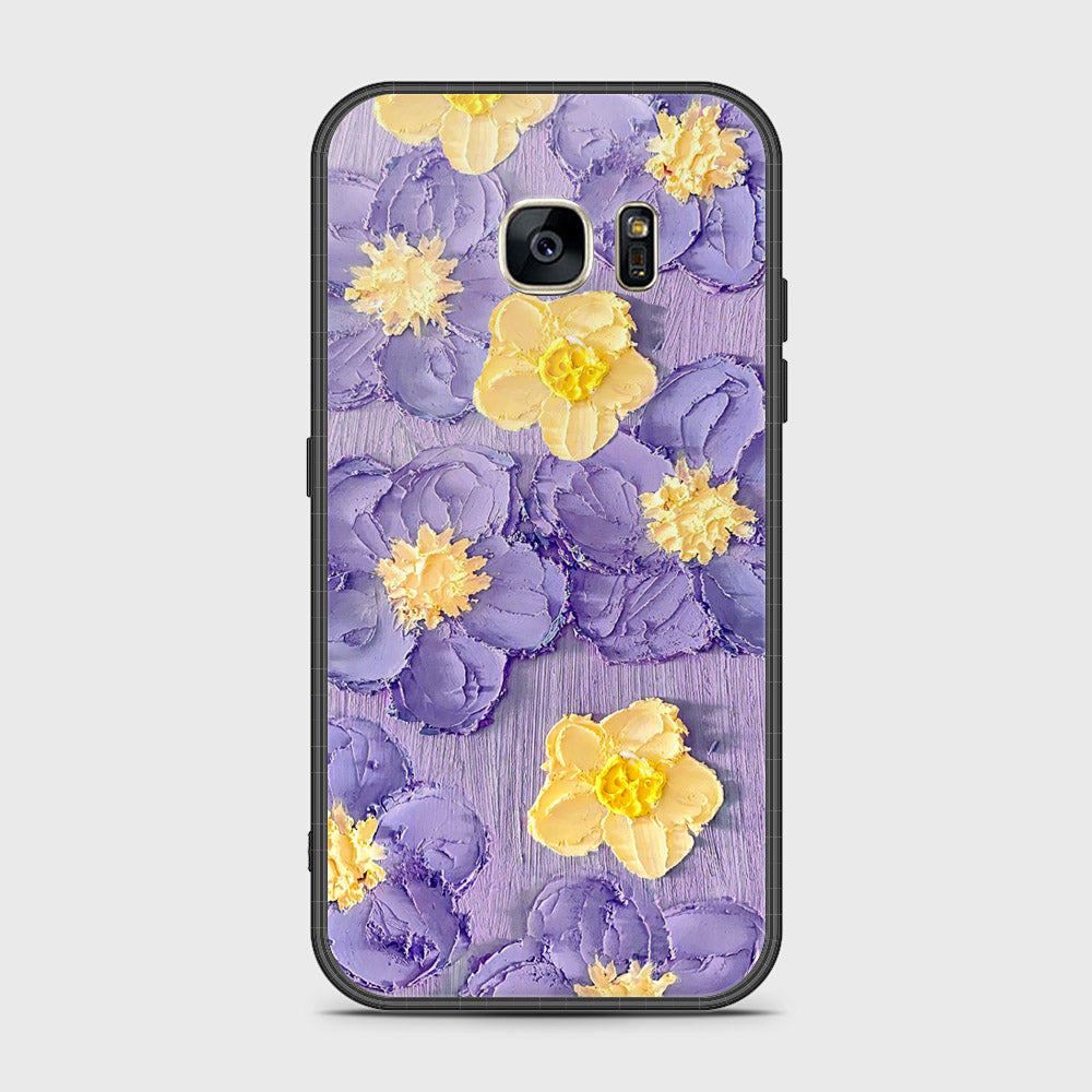 Samsung Galaxy S7 Cover - Floral Series - Design 8 - Pink & Yellow - HQ Ultra Shine Premium Infinity Glass Soft Silicon Borders Case