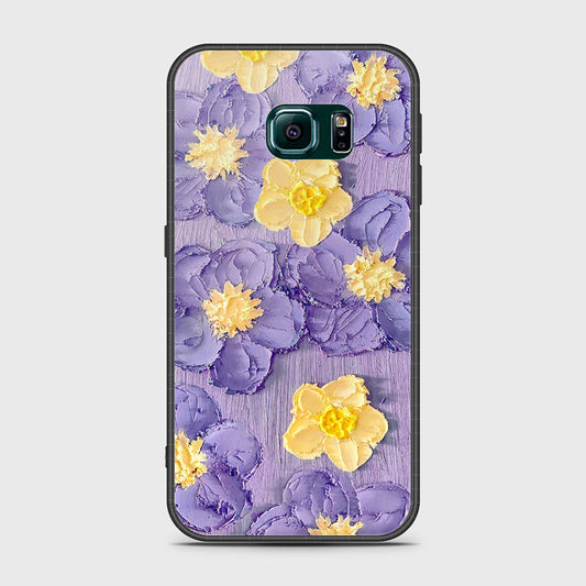 Samsung Galaxy S6 Edge Cover - Floral Series - Design 8 - Pink & Yellow - HQ Ultra Shine Premium Infinity Glass Soft Silicon Borders Case