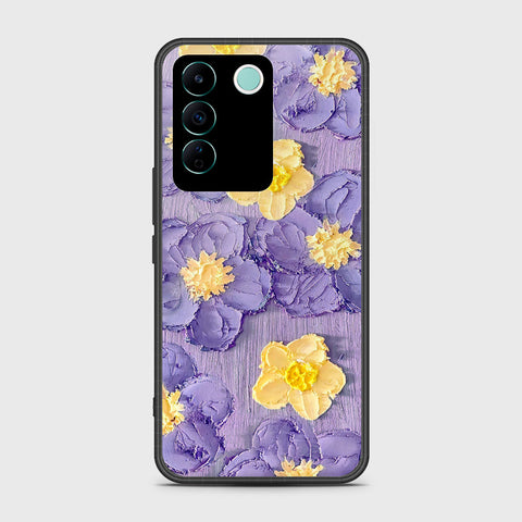 Vivo V27e Cover - Floral Series - Design 8 - Pink & Yellow - HQ Ultra Shine Premium Infinity Glass Soft Silicon Borders Case