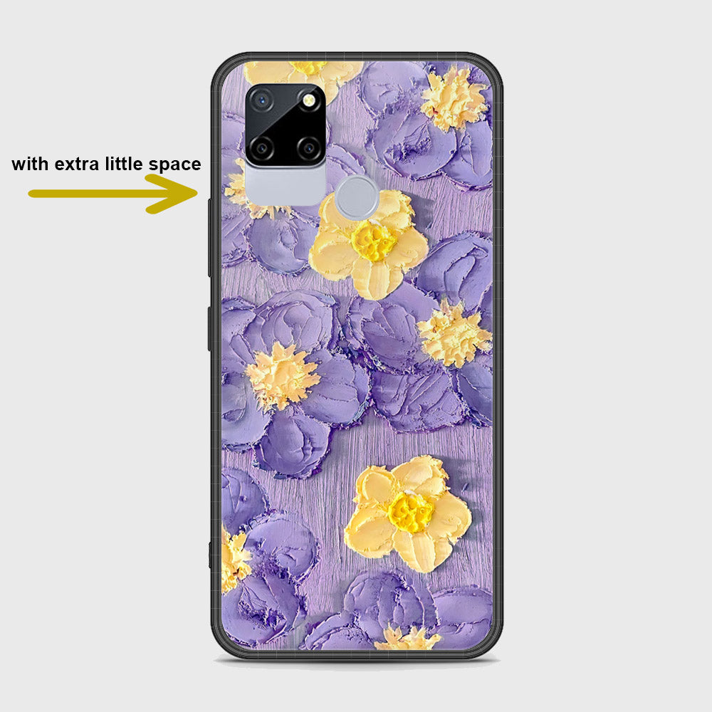 Realme C12 Cover - Floral Series - Design 8 - Pink & Yellow - HQ Ultra Shine Premium Infinity Glass Soft Silicon Borders Case