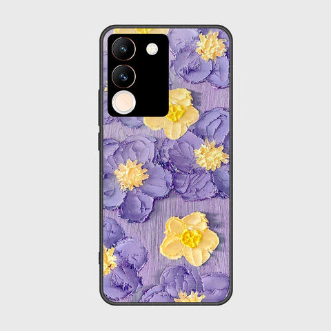 Vivo V29e Cover - Floral Series - Design 8 - Pink & Yellow - HQ Ultra Shine Premium Infinity Glass Soft Silicon Borders Case