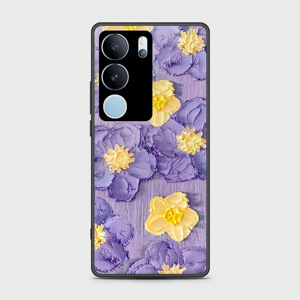 Vivo V29 Cover - Floral Series - Design 8 - Pink & Yellow - HQ Ultra Shine Premium Infinity Glass Soft Silicon Borders Case