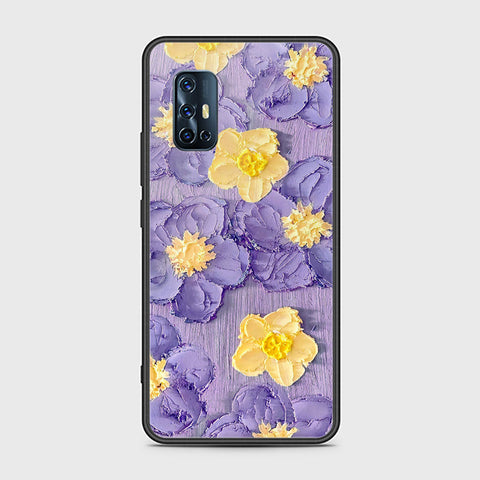 Vivo V17 Cover - Floral Series - Design 8 - Pink & Yellow - HQ Ultra Shine Premium Infinity Glass Soft Silicon Borders Case