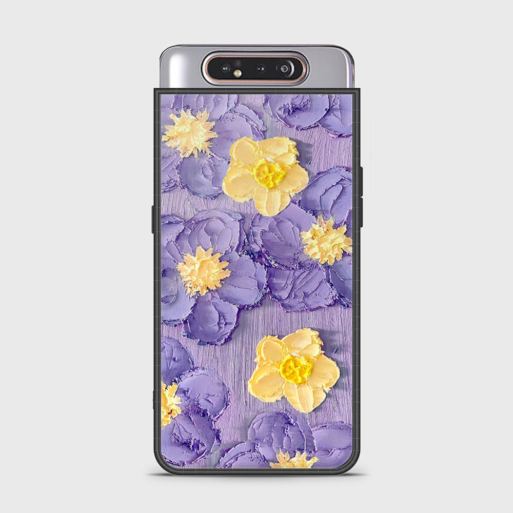 Samsung Galaxy A80 Cover - Floral Series - Design 8 - Pink & Yellow - HQ Ultra Shine Premium Infinity Glass Soft Silicon Borders Case