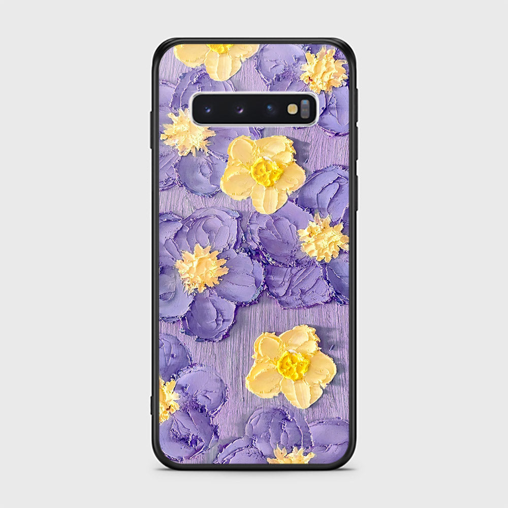 Samsung Galaxy S10 Cover - Floral Series - Design 8 - Pink & Yellow - HQ Ultra Shine Premium Infinity Glass Soft Silicon Borders Case