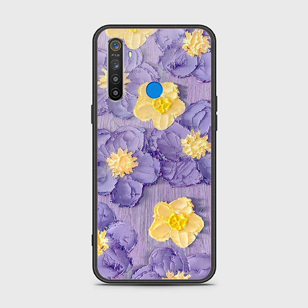 Realme 5 Cover - Floral Series - Design 8 - Pink & Yellow - HQ Ultra Shine Premium Infinity Glass Soft Silicon Borders Case