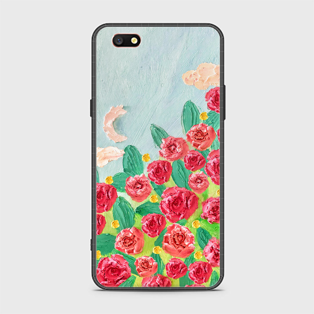 Oppo A77 Cover - Floral Series - Design 10 - Red & Green - HQ Ultra Shine Premium Infinity Glass Soft Silicon Borders Case