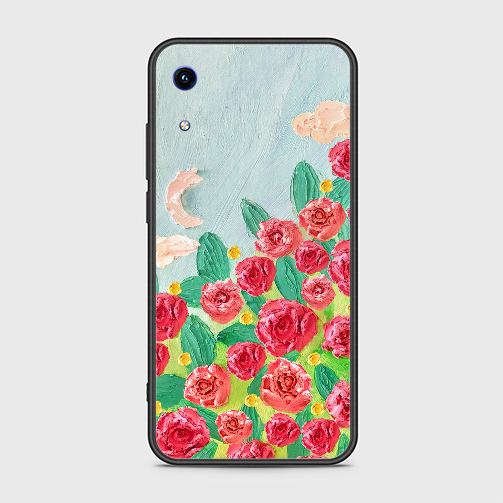 Huawei Honor 8A Cover - Floral Series - Design 10 - Red & Green - HQ Ultra Shine Premium Infinity Glass Soft Silicon Borders Case