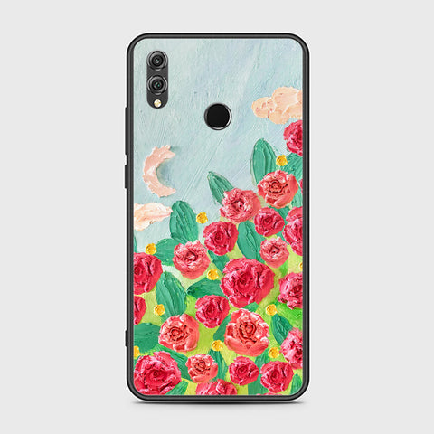 Huawei Honor 8X Cover - Floral Series - Design 10 - Red & Green - HQ Ultra Shine Premium Infinity Glass Soft Silicon Borders Case