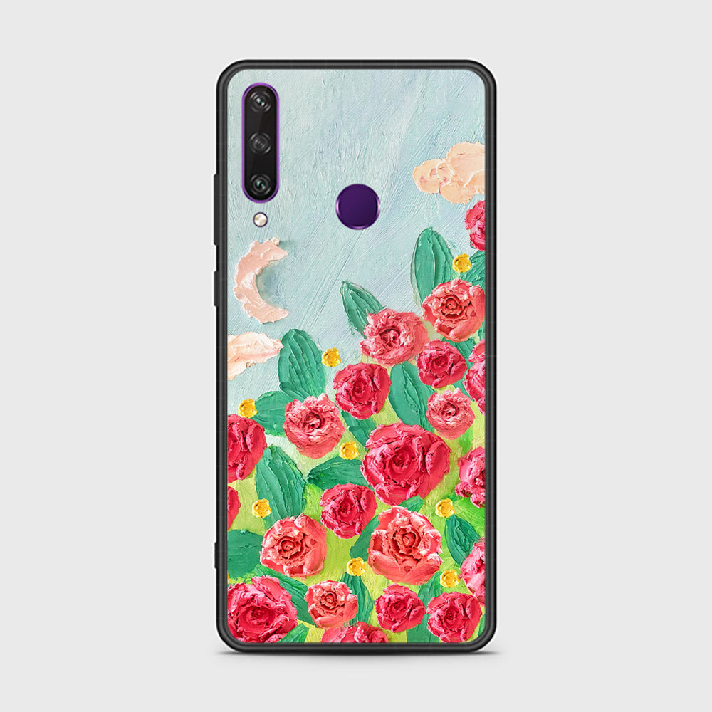 Huawei Y6p Cover - Floral Series - Design 10 - Red & Green - HQ Ultra Shine Premium Infinity Glass Soft Silicon Borders Case