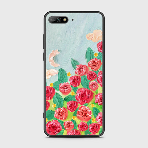 Honor 7A Cover - Floral Series - Design 10 - Red & Green - HQ Ultra Shine Premium Infinity Glass Soft Silicon Borders Case