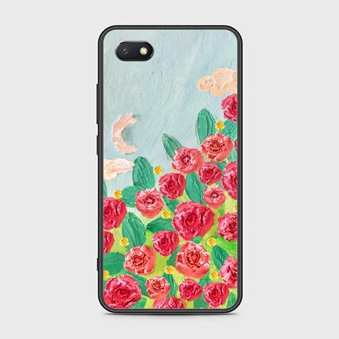 Y5 2018 Cover - Floral Series - Design 10 - Red & Green - HQ Ultra Shine Premium Infinity Glass Soft Silicon Borders Case