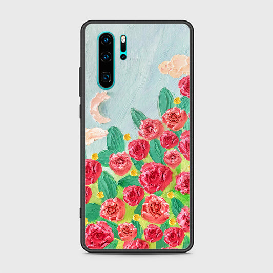 Huawei P30 Pro Cover - Floral Series - Design 10 - Red & Green - HQ Ultra Shine Premium Infinity Glass Soft Silicon Borders Case