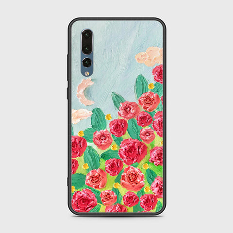 Huawei P20 Pro Cover - Floral Series - Design 10 - Red & Green - HQ Ultra Shine Premium Infinity Glass Soft Silicon Borders Case