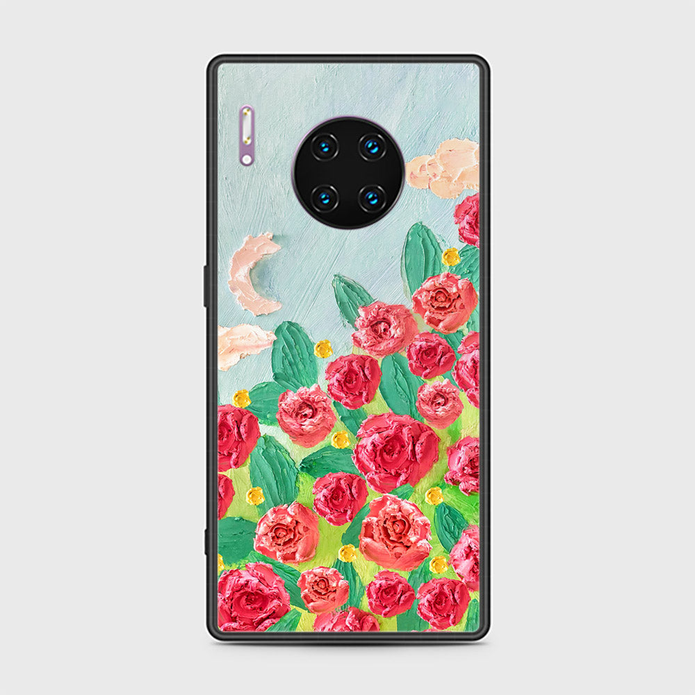 Huawei Mate 30 Pro Cover - Floral Series - Design 10 - Red & Green - HQ Ultra Shine Premium Infinity Glass Soft Silicon Borders Case