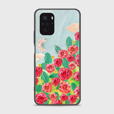 Xiaomi Redmi Note 10 4G Cover - Floral Series - Design 10 - Red & Green - HQ Ultra Shine Premium Infinity Glass Soft Silicon Borders Case