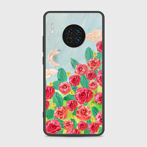 Huawei Mate 30 Cover - Floral Series - Design 10 - Red & Green - HQ Ultra Shine Premium Infinity Glass Soft Silicon Borders Case