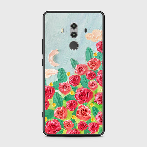 Huawei Mate 10 Pro Cover - Floral Series - Design 10 - Red & Green - HQ Ultra Shine Premium Infinity Glass Soft Silicon Borders Case