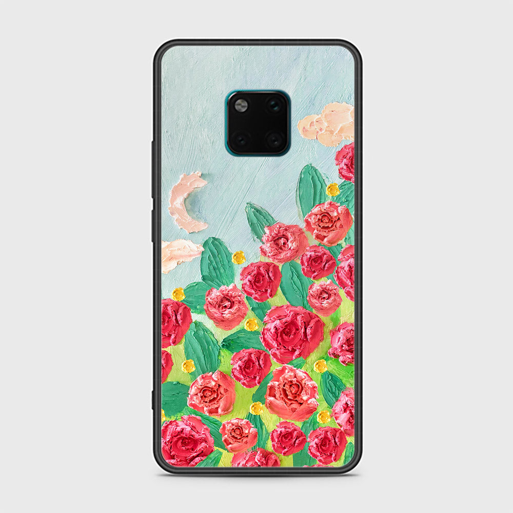 Huawei Mate 20 Pro Cover - Floral Series - Design 10 - Red & Green - HQ Ultra Shine Premium Infinity Glass Soft Silicon Borders Case