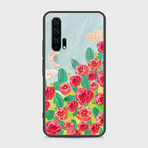 Honor 20 Pro Cover - Floral Series - Design 10 - Red & Green - HQ Ultra Shine Premium Infinity Glass Soft Silicon Borders Case