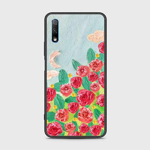 Honor 9X Cover - Floral Series - Design 10 - Red & Green - HQ Ultra Shine Premium Infinity Glass Soft Silicon Borders Case