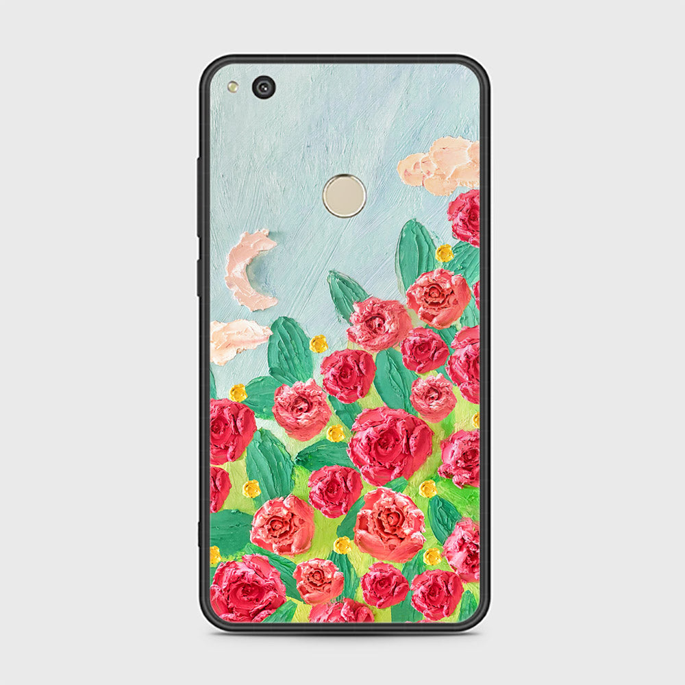 Huawei Honor 8 Lite Cover - Floral Series - Design 10 - Red & Green - HQ Ultra Shine Premium Infinity Glass Soft Silicon Borders Case