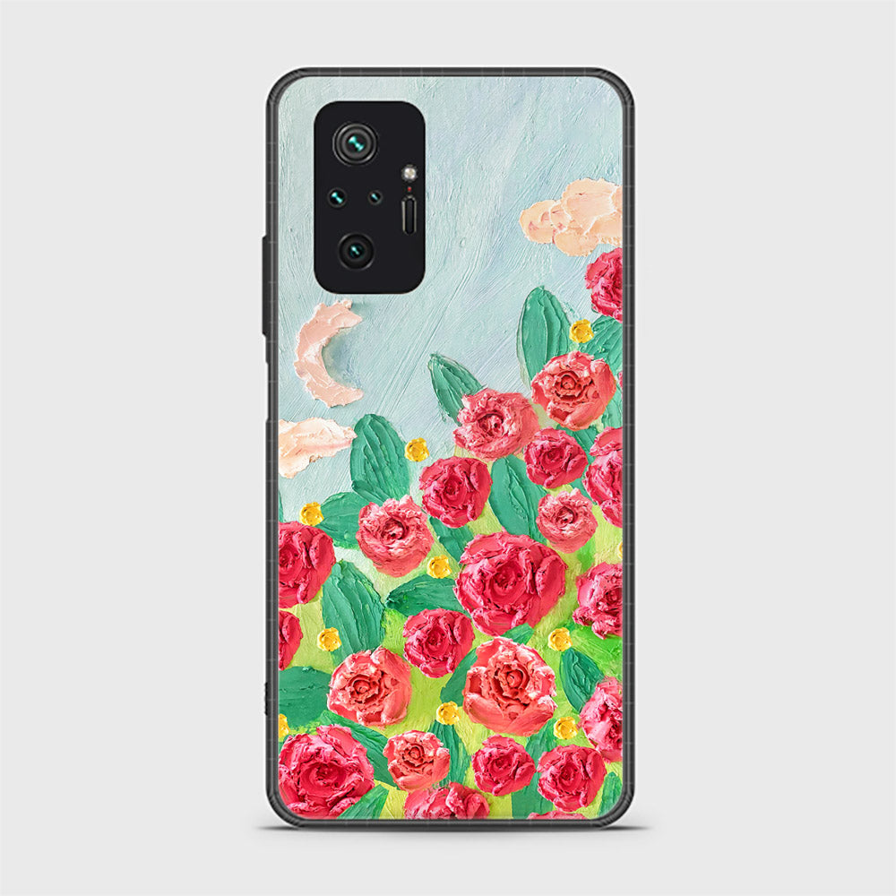 Xiaomi Redmi Note 10 Pro 4G Cover - Floral Series - Design 10 - Red & Green - HQ Ultra Shine Premium Infinity Glass Soft Silicon Borders Case