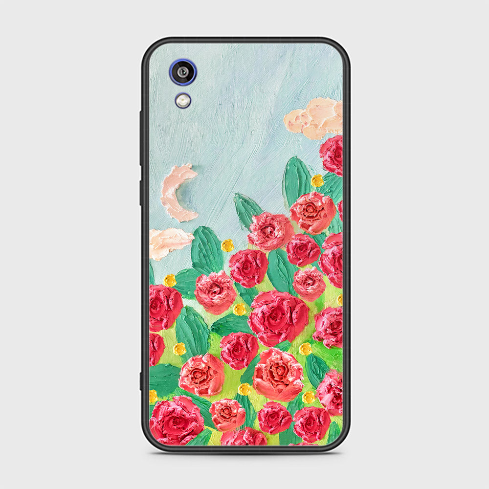 Huawei Honor 8S Cover - Floral Series - Design 10 - Red & Green - HQ Ultra Shine Premium Infinity Glass Soft Silicon Borders Case